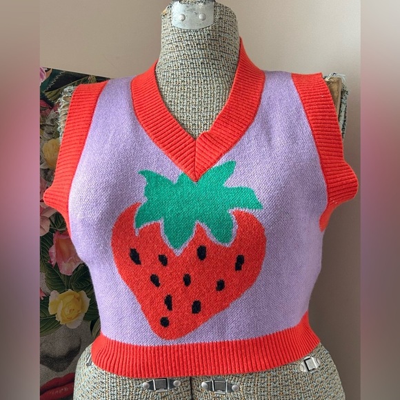 URBAN OUTFITTERS RANDI STRAWBERRY SWEATER VEST. Sz. M. QUIRKY, STYLISH, TRENDY - Picture 9 of 9